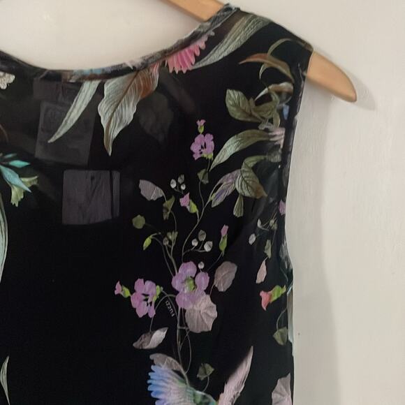 Fuzzi Bouquet Floral Hummingbird Print Sleeveless Tulle Jersey Sheath Dress - Picture 3 of 16